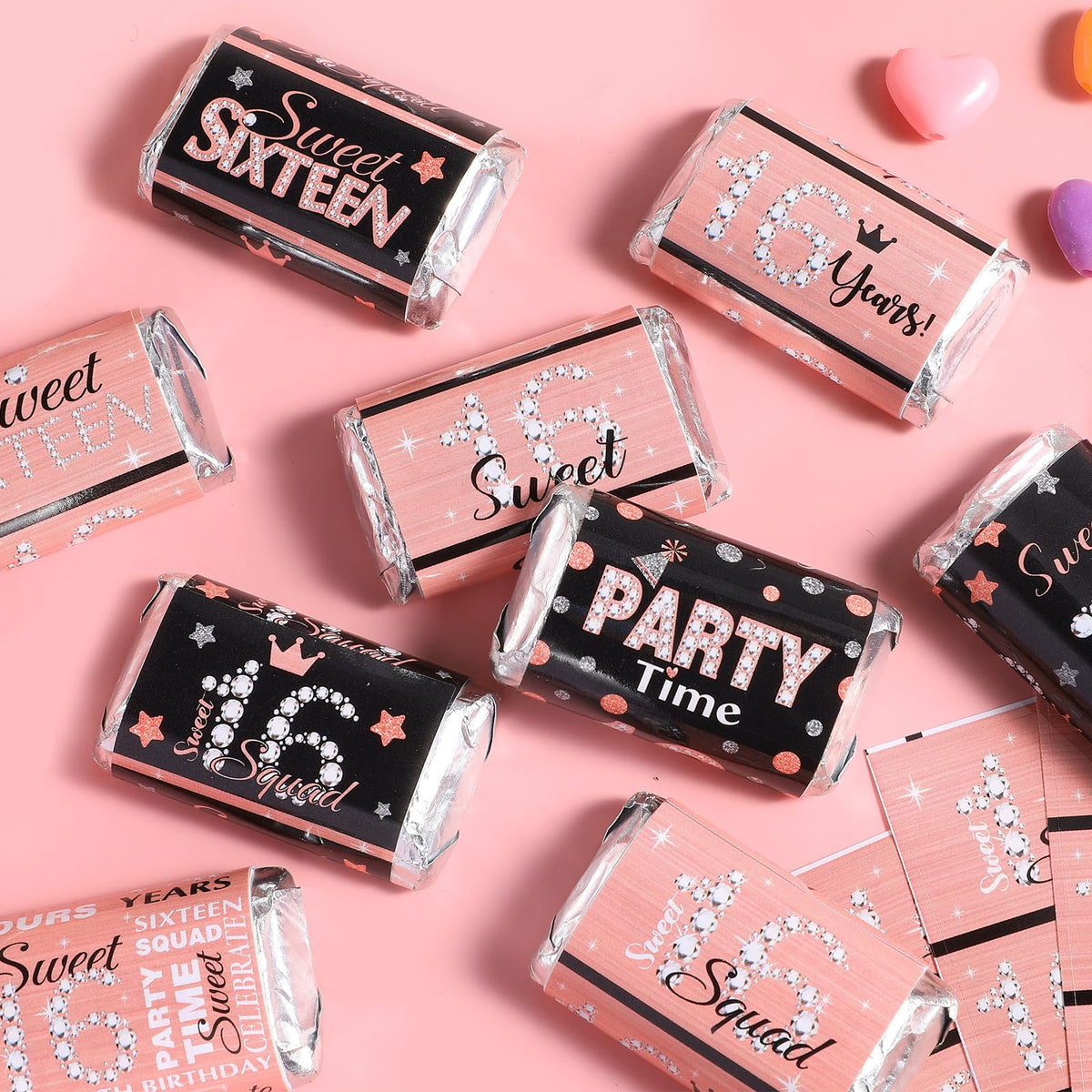 Zonon 180 Pcs Sweet 16 Birthday Candy Bar Wrappers, Mini Chocolate Stickers