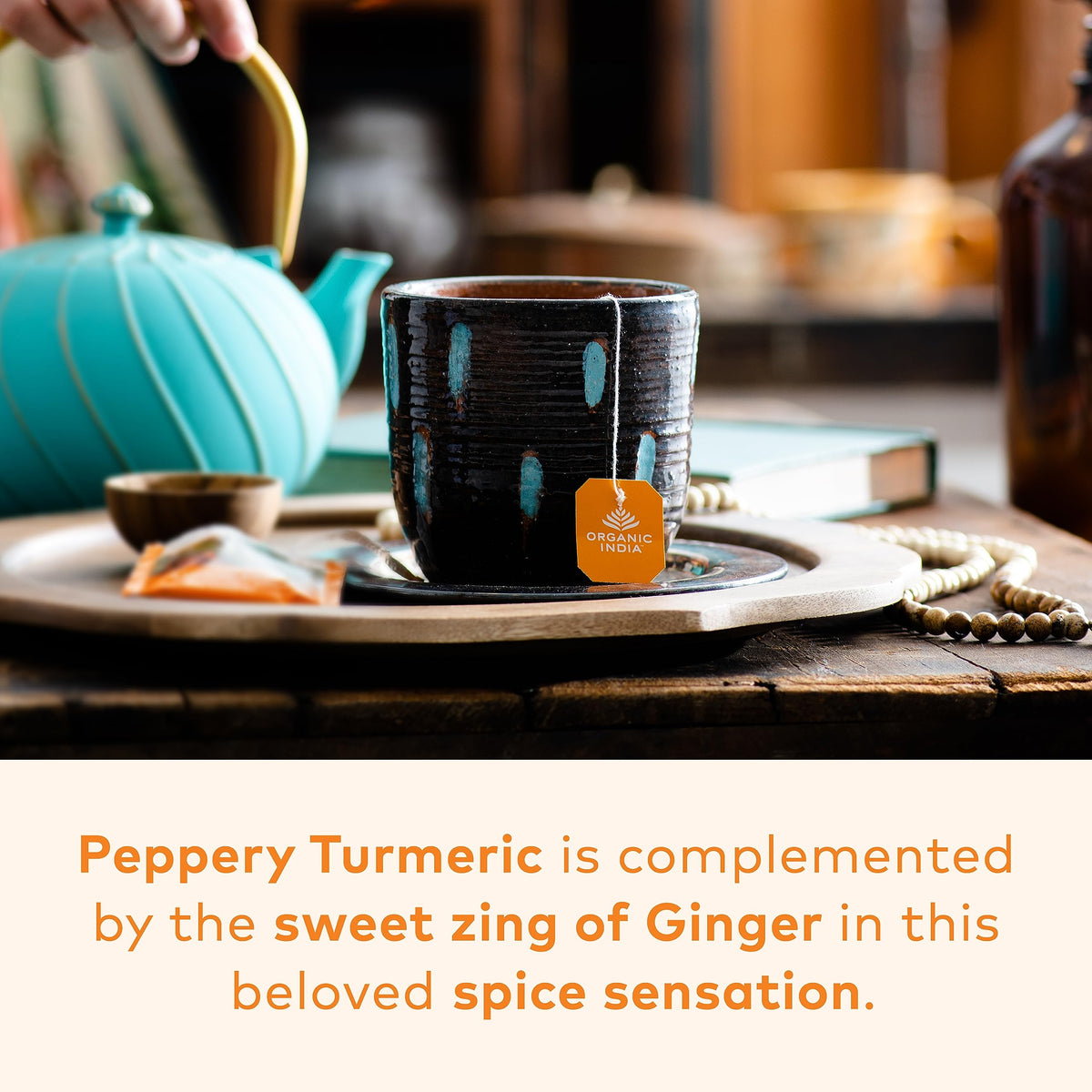 ORGANIC INDIA Tulsi Turmeric Ginger Herbal Tea - Stress Relieving & Harmonizing, Immune Support, Aids Digestion, Vegan, Caffeine-Free - 18 Infusion