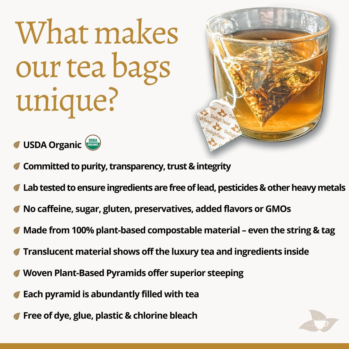 DelighTeas Tulsi Holy Basil Tea | Eco-Conscious Pyramid Tea Bags | Ayurvedic Tulsi, Ashwagandha Adaptogen Blend | USDA Organic, Caffeine Free, Kosher