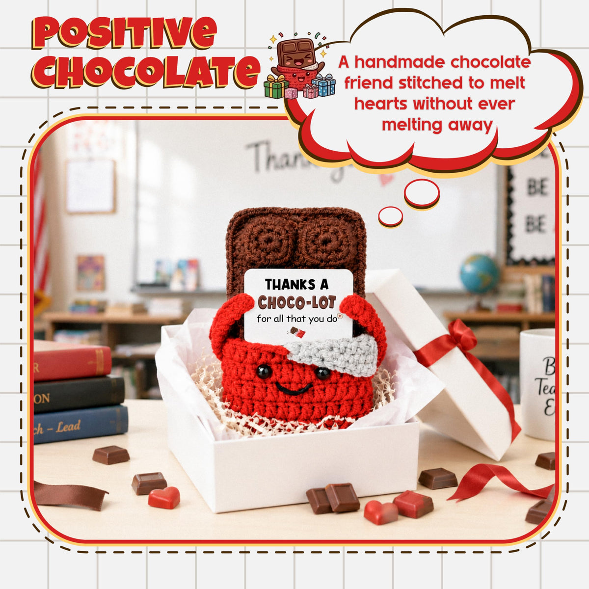THEGIFTY Crochet Chocolate Thank You Gift, Positive Crochet Food Doll, Appreciation Gift for Mom, Grandma, Teacher, Coworker, Friend, Cute Birthday