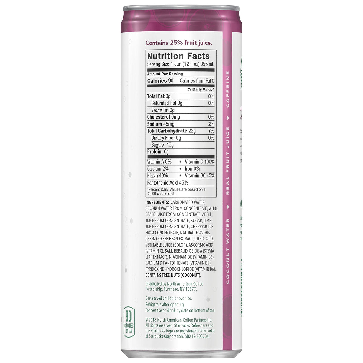 Starbucks - RTD Coffee, Refreshers with Coconut Water, Black Cherry Limeade, 12 fl oz. cans (12 Pack)