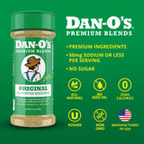 Dan-O's 6 Bottle Seasoning Set, Small Bottles, 6 Pack, Includes Original, Spicy, Chipotle, Crunchy, Cheesoning and Preem-O Seasonings, Sugar Free