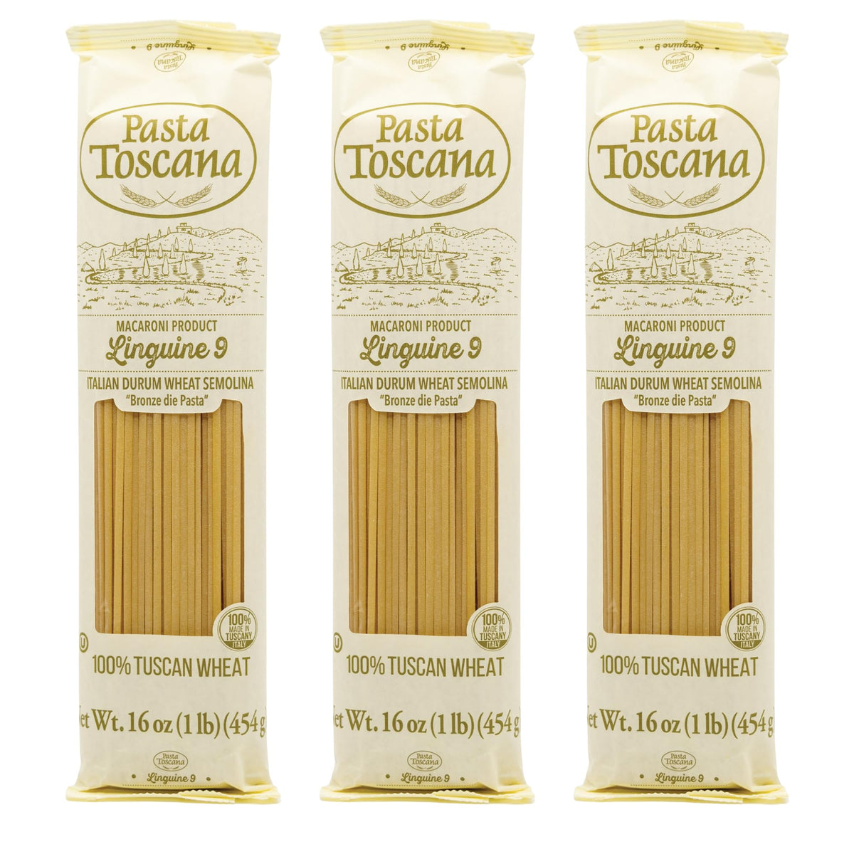 Pasta Toscana | Bronze Die Pasta | Italian Durum Wheat Semolina | Bronze die Pasta, 16 oz (Pack of 3, Linguine)