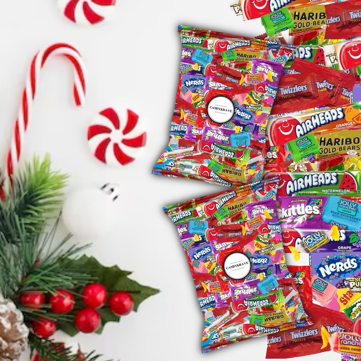 Christmas Candy Individually Wrapped Treats - 5LB Holiday Bulk Assorted Variety Pack - Party Favor Bags - Full-Size Bars - Stocking Stuffer Mix