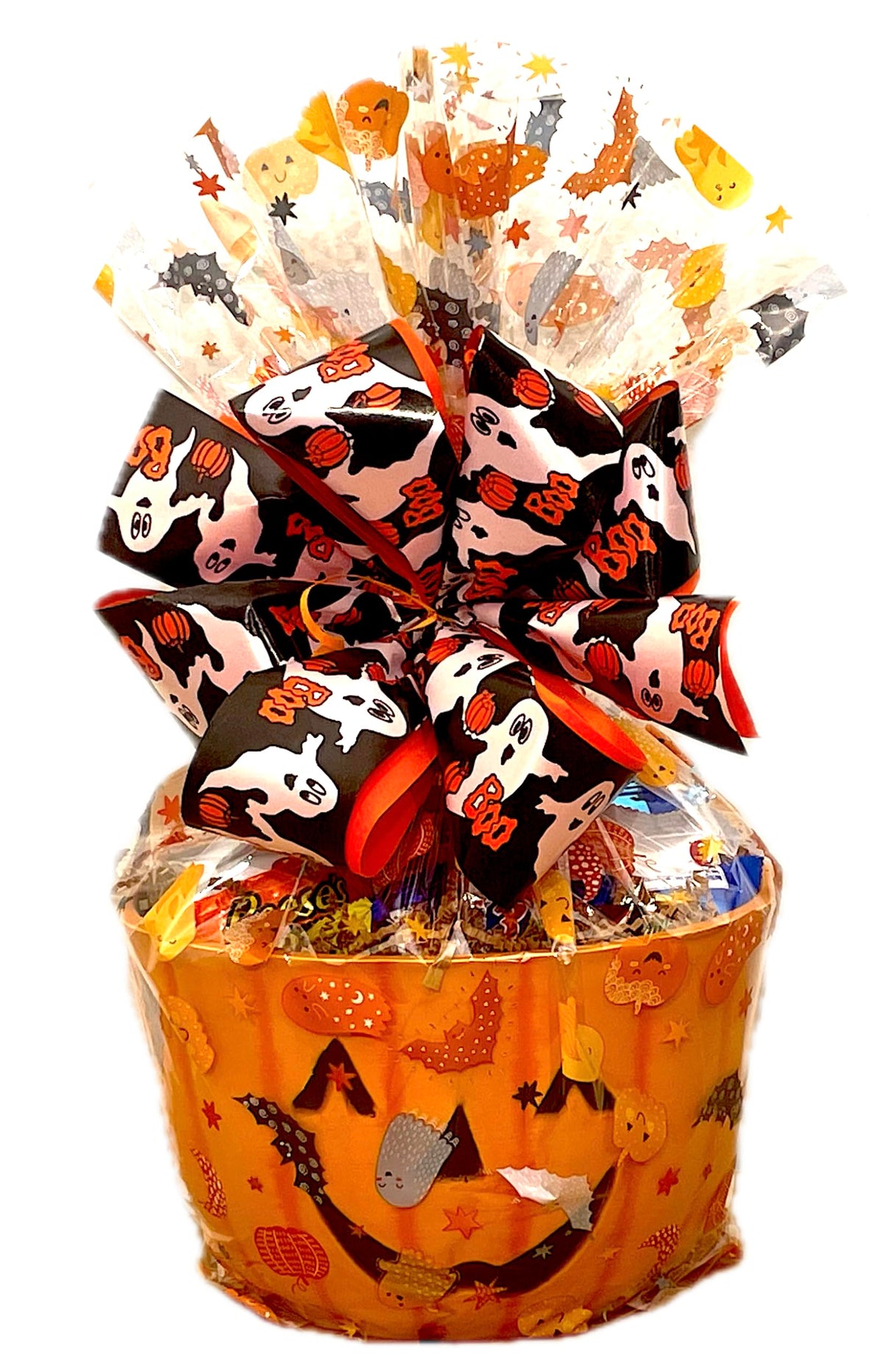 Premium Pumpkin Pumpkin Gift Basket filled with chocolate, candy, and snacks. Customizable for all kids, adults, business gifts, Halloween parties
