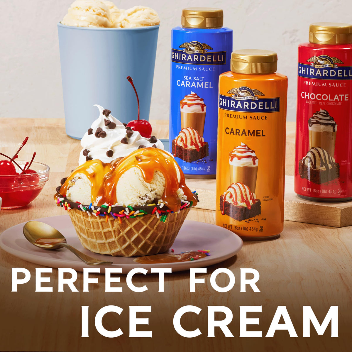 GHIRARDELLI Premium Dessert Sauce 16 oz Bottle, Sea Salt Caramel - Smooth Salted Caramel for Desserts & Drinks