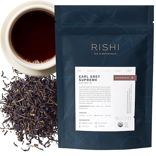 Rishi Tea Earl Grey Supreme Tea - Organic, Caffeinated Loose Leaf Tea with Bergamot Oil and Top Grade Yunnan Black Tea - 4 Ounces, 12+ Servings