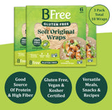 BFree Gluten Free Soft Original Wraps, Super Soft Easy Rolling Tortilla Wraps, High Fiber & Protein Vegan Dairy Free Wheat Free Keto Kosher Flatbread