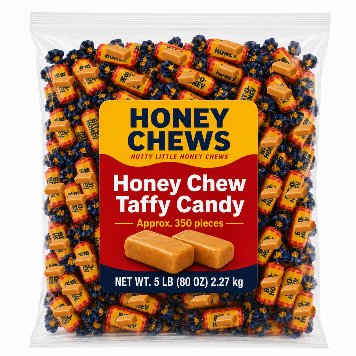 Honey Flavored Chewy Taffy Candy with Crunchy Almond Bits - Classic Old Fashioned Retro Candy Treat - 5 lb (Approx. 300 pieces)
