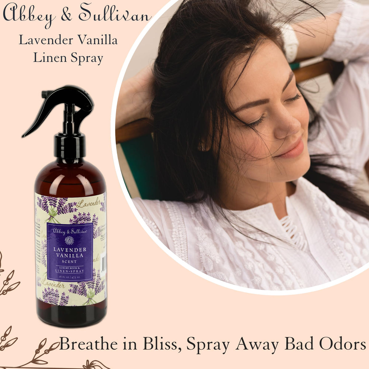 Abbey & Sullivan Odor Eliminating and Refreshing Linen and Room Spray, Lavender Vanilla, 16 oz.