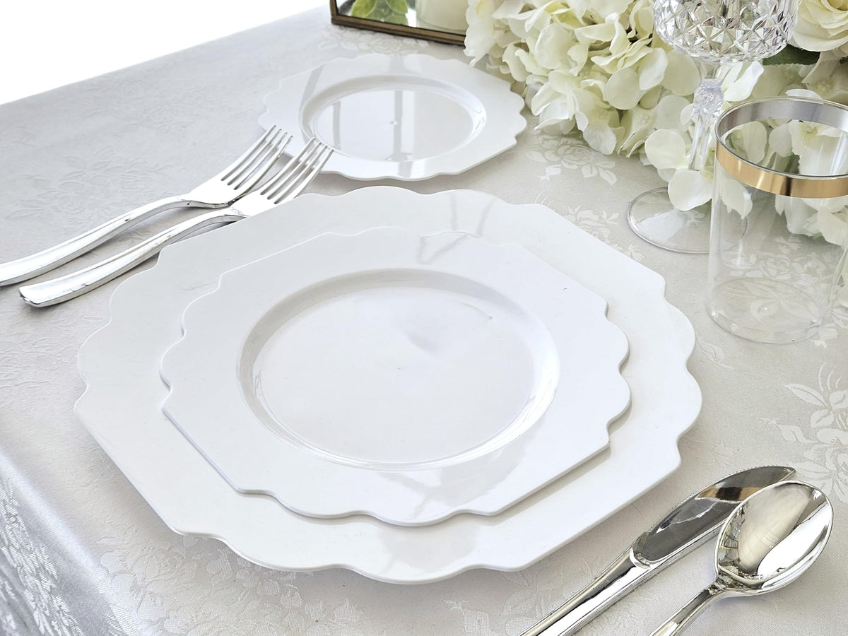 " OCCASIONS " 50 Plates Pack (25 Guests)-Heavyweight Wedding Party Disposable Plastic Plate Set -(25x10.5'' Dinner + 25x8'' Salad/Dessert) (Imperial