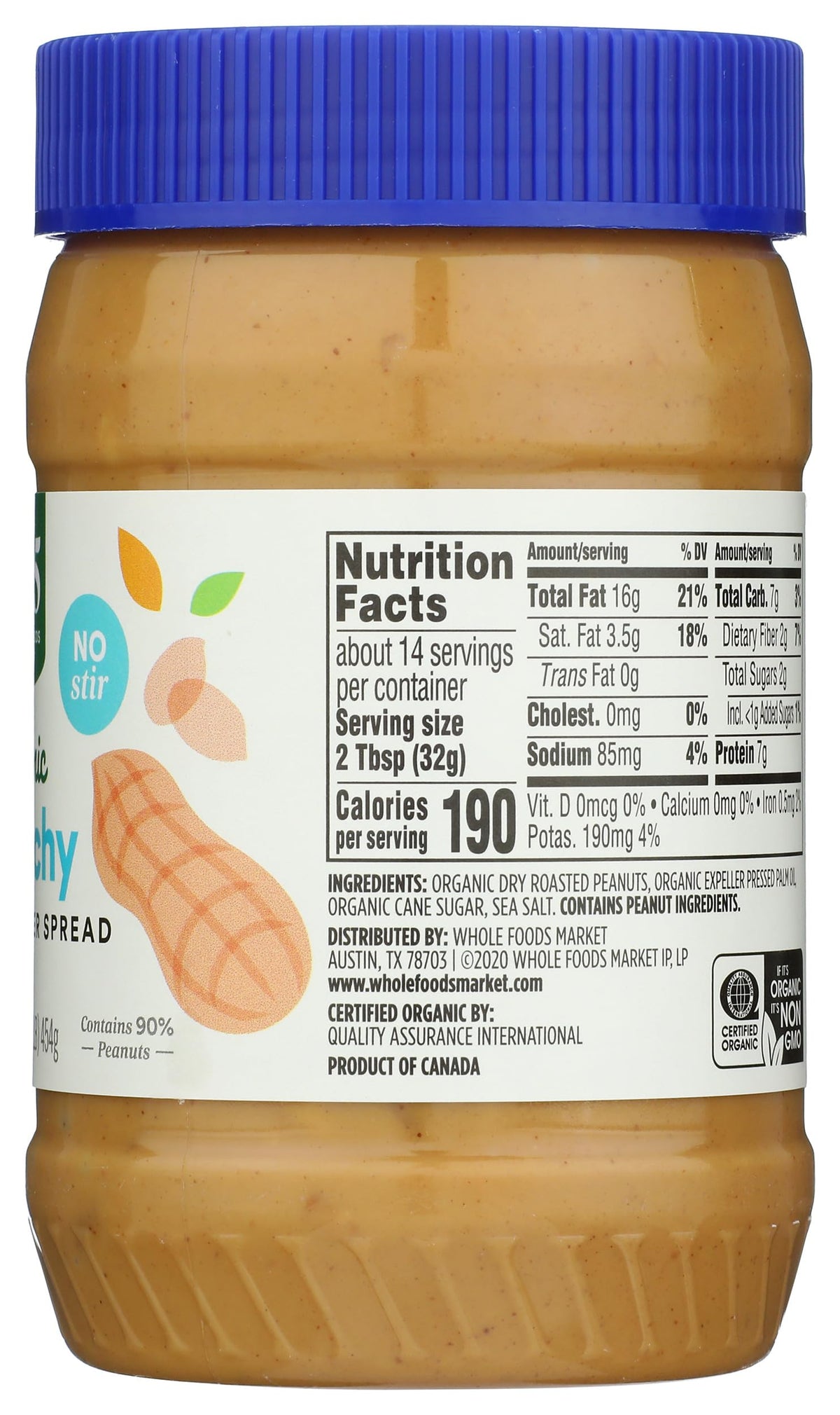 365 by Whole Foods Market, Organic Crunchy Peanut Butter Spread, No Stir, 16 Ounce