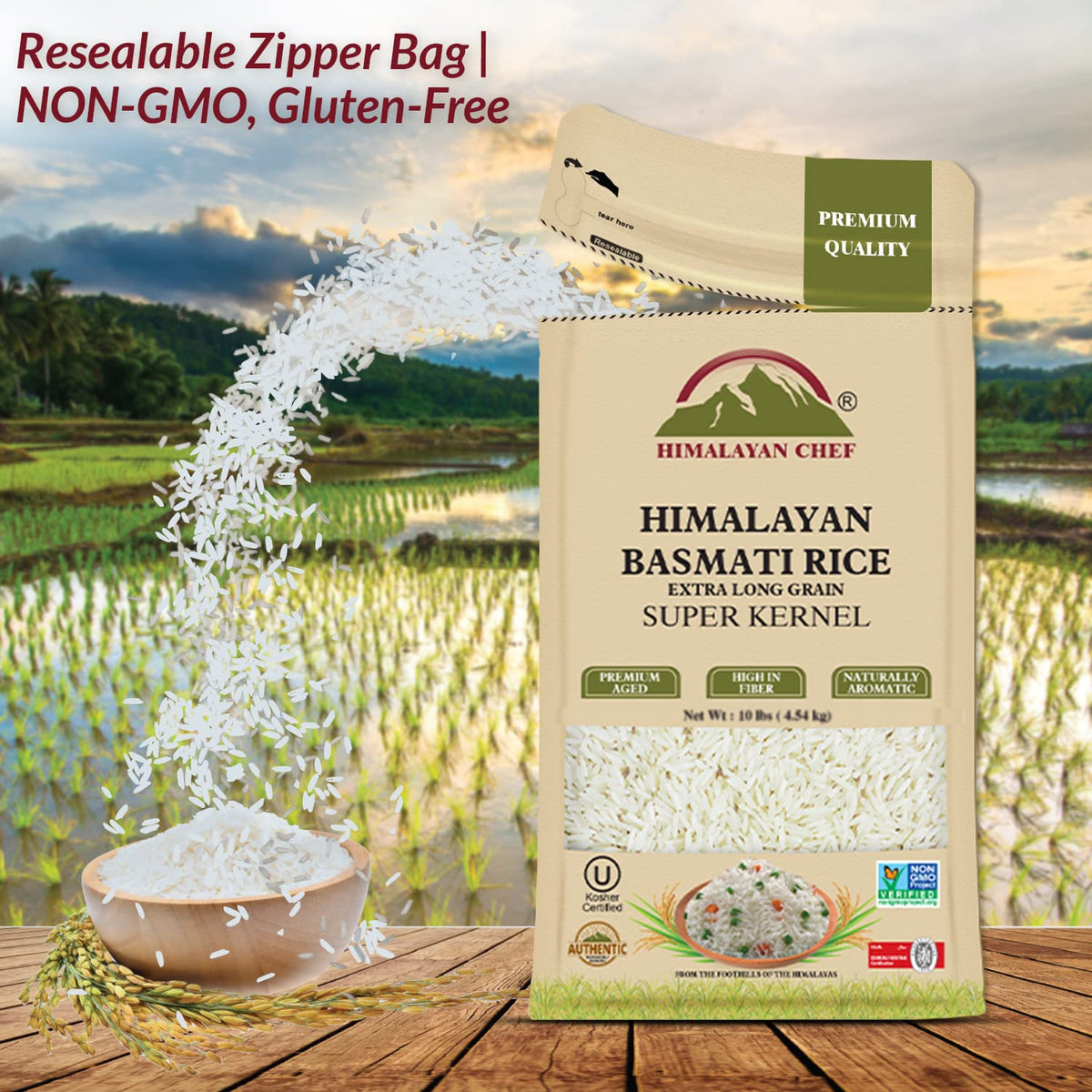 Himalayan Chef Extra Long Basmati Rice - Premium Aged Healthy Grain, 10 lbs