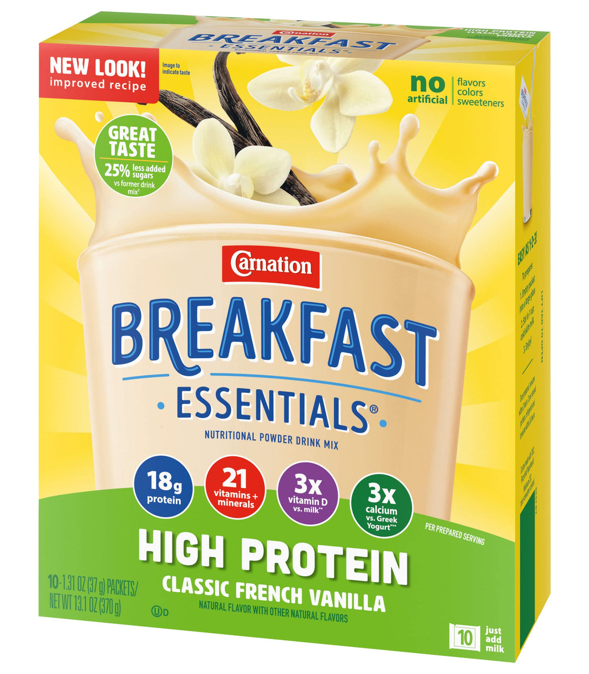 Carnation Breakfast Essentials High Protein Nutritional Powder Drink Mix Packets Vanilla, 13.1 Ounce (Pack of 2)