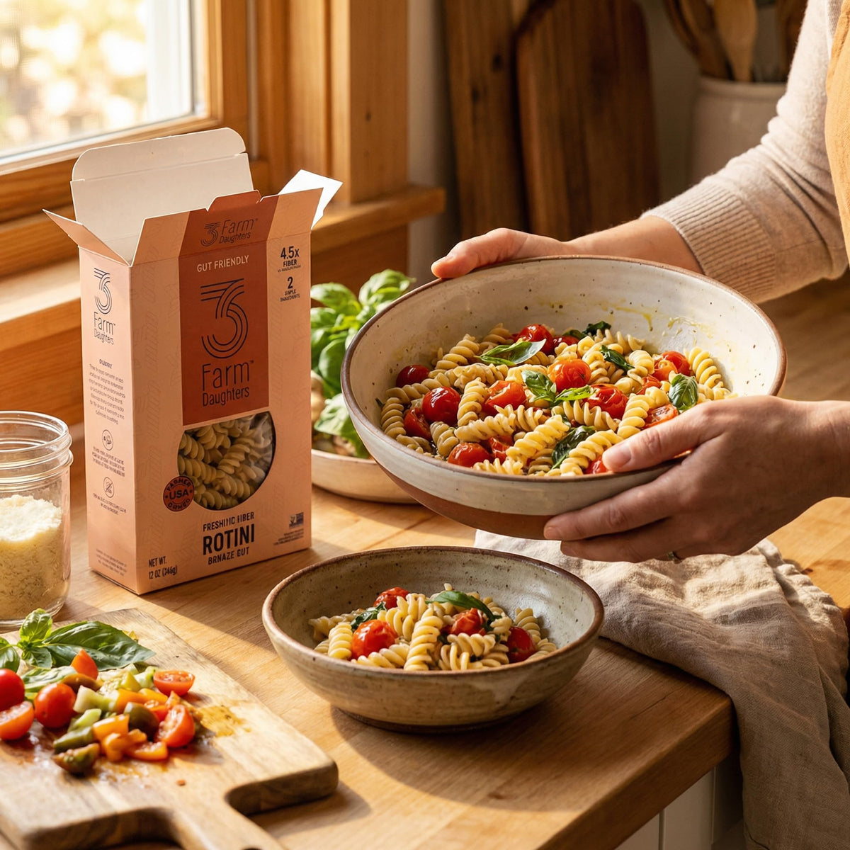 Three Farm Daughters Pasta Rotini - 2 Pack High Fiber Pasta - Three Farm Daughters Pasta Noodles - 3 Farm Daughters Pasta - Tri Color Rotini