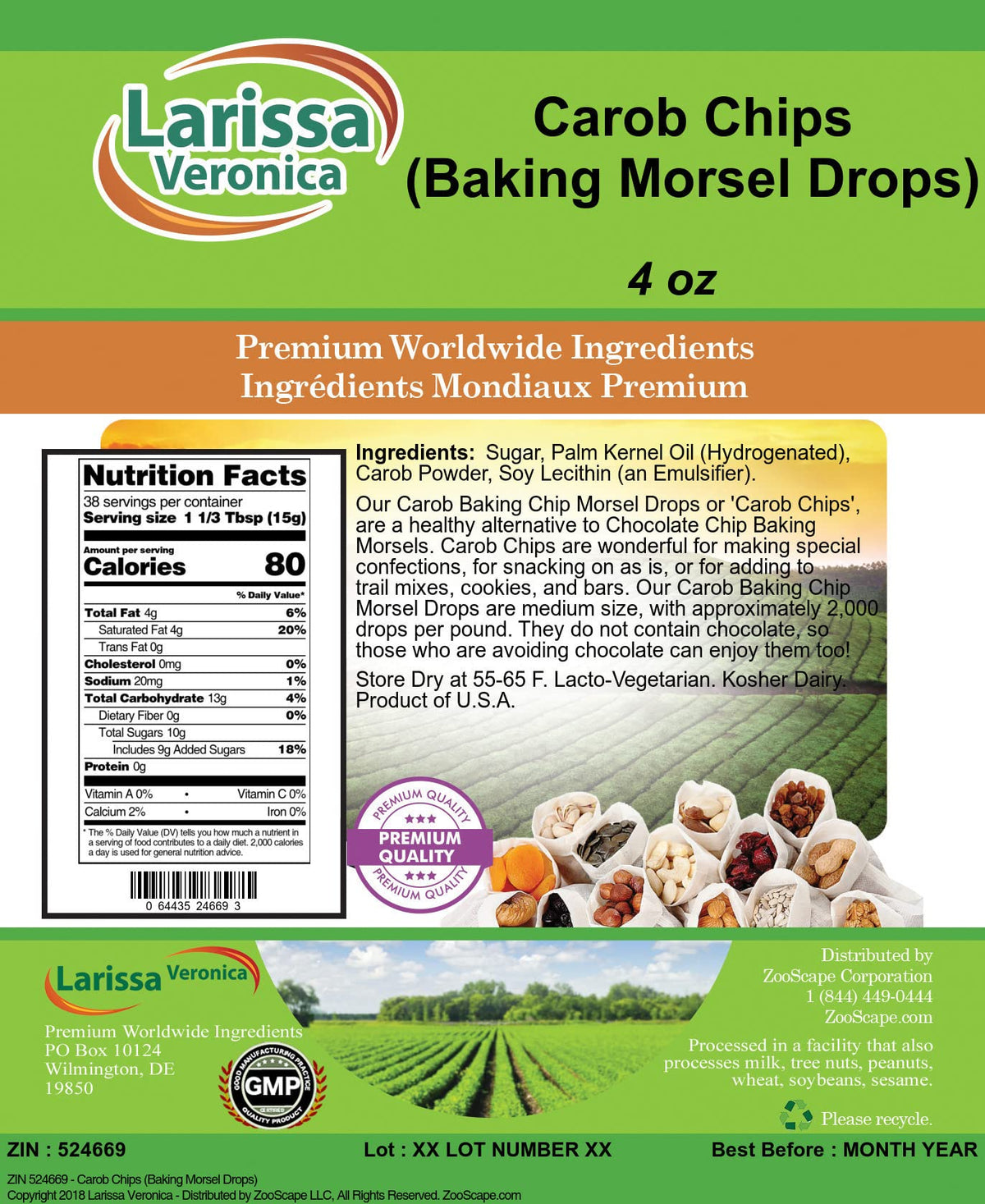 Carob Chips (Baking Morsel Drops) (4 oz, ZIN: 524669)