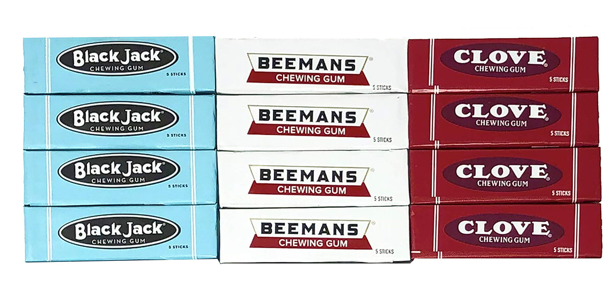 Retro Chewing Gum Pack - Black Jack, Beemans, and Clove Gum Variety Pack of 12