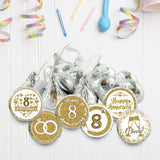 Gold 8th Anniversary Chocolate Kiss Stickers,180 Count, 0.75" Chocolate Drop Labels for Kisses, 8th Wedding Anniversary Party Favors Labels