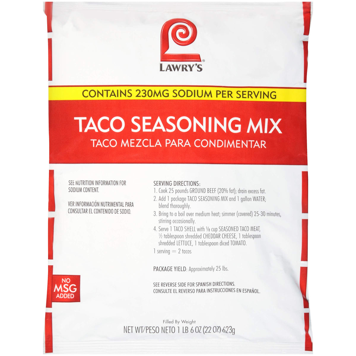 Lawry's Taco Seasoning Mix, 22 oz - One 22 Ounce Packet of Taco Seasoning Mix, Best for Chicken, Beef, Fish, Pork or Plant-Based Tacos