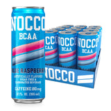 NOCCO Zero Sugar Energy Drink, Blue Raspberry - 12 Fl Oz (Pack of 12) - 180mg Caffeine, Sugar Free, BCAAs - Branched Chain Amino Acids, Carbonated
