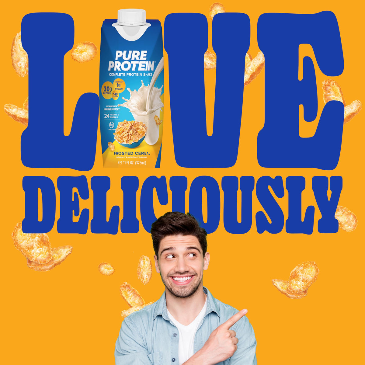 Pure Protein Complete Protein Shake, Frosted Cereal, 30g High Protein Drink, Less than 1g Sugar, 4g Fiber, Ready to Drink, Non GMO, On-the-Go Shakes