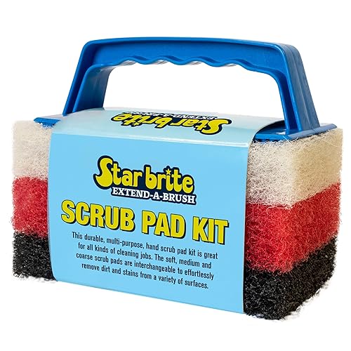 STAR BRITE Scrub Pad Kit - 3 Different Textured Scouring Pads & Interchangeable Handle (040023PW)