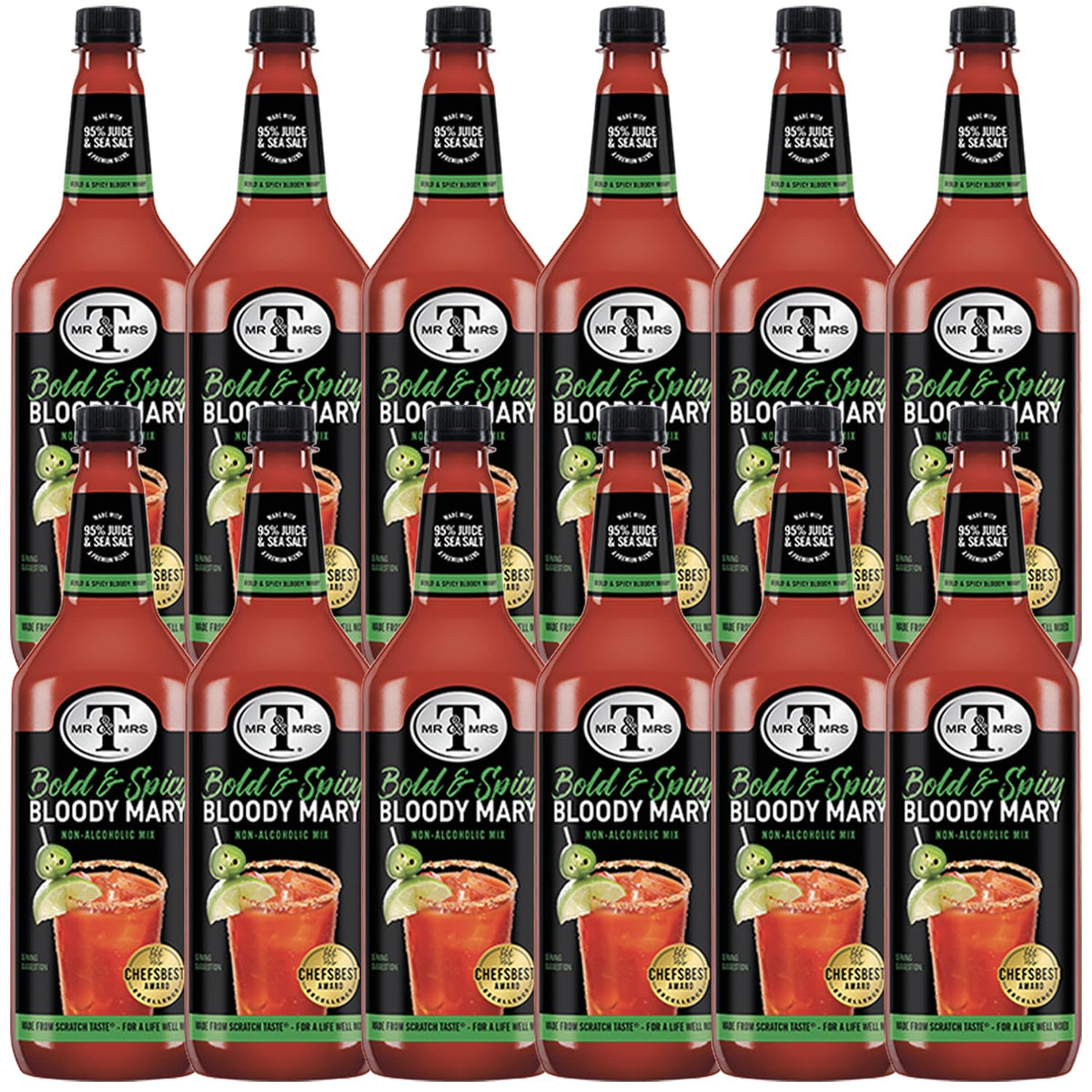 Mr & Mrs T Bold & Spicy Bloody Mary Mix, 1L Bottle, - Premium Cocktail Mixer for Spicy Bloody Marys, Ready to Use