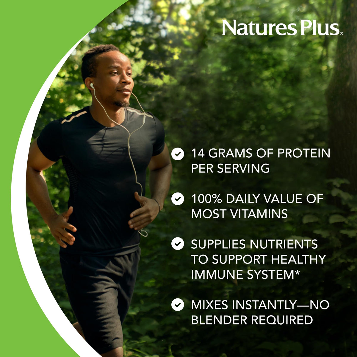 NaturesPlus SPIRU-TEIN, Strawberry Banana - 1.16 lbs - Plant-Based Protein Shake - Non-GMO, Vegetarian, Gluten Free - 15 Servings