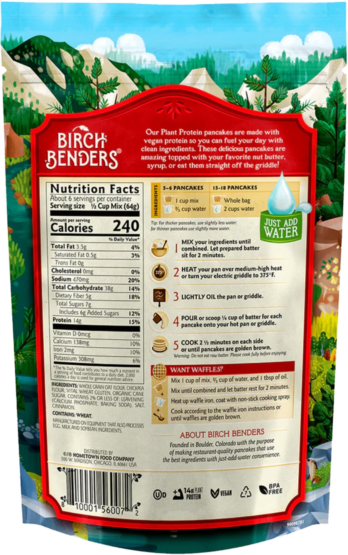 Birch Benders Plant Protein Pancake & Waffle Mix, Vegan, 14 g Plant-Based Protein, Whole Grains, Just Add Water, 14 oz (Pack of 3)