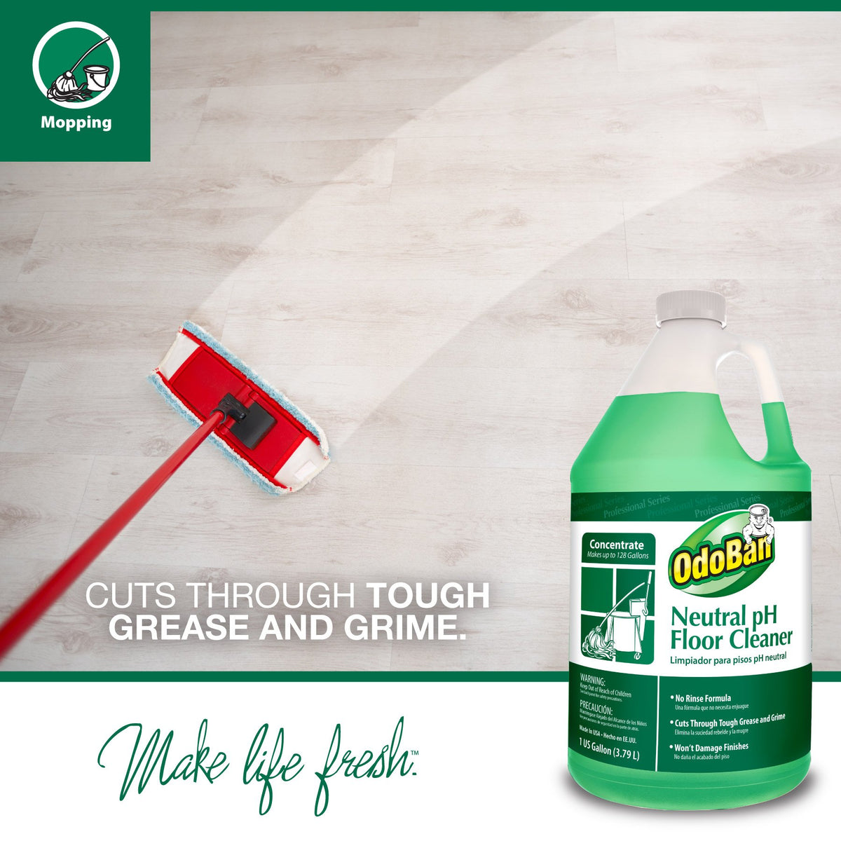 OdoBan Professional Cleaning Neutral pH Floor Cleaner and BioStain and Odor Remover, Made in the USA, 1 Gallon Each
