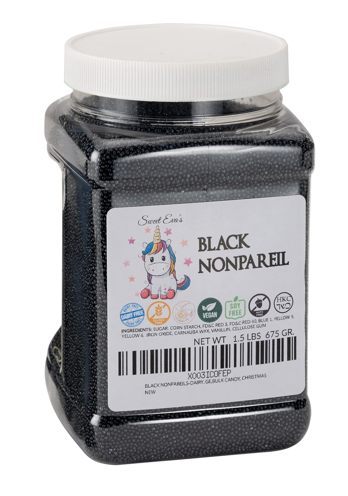 BLACK NONPAREILS- Dairy Free, Gluten Free, Egg Free, Vegan, Soy Free, Nuts Free, Kosher, Cookies, Decorating and Baking, Cake Sprinkles, Toppings