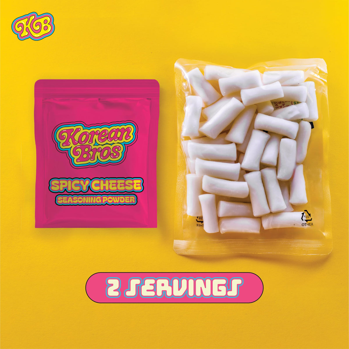 Korean Bros Spicy Cheese Tteokbokki (360g) - Creamy Rice Cakes, Korean Street-Style Snack or Meal, 2 Servings