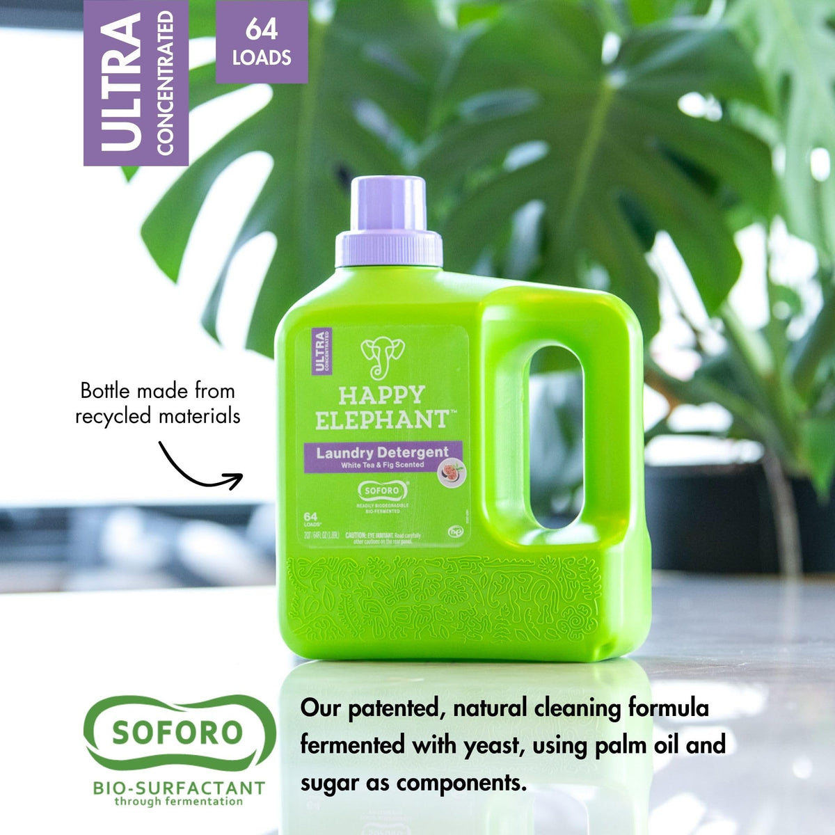 Happy Elephant Liquid Laundry Bundle, White Tea & Fig Scent, Natural Laundry Detergent & Fabric Softener, Plant Based, Stain Remover & Fabric