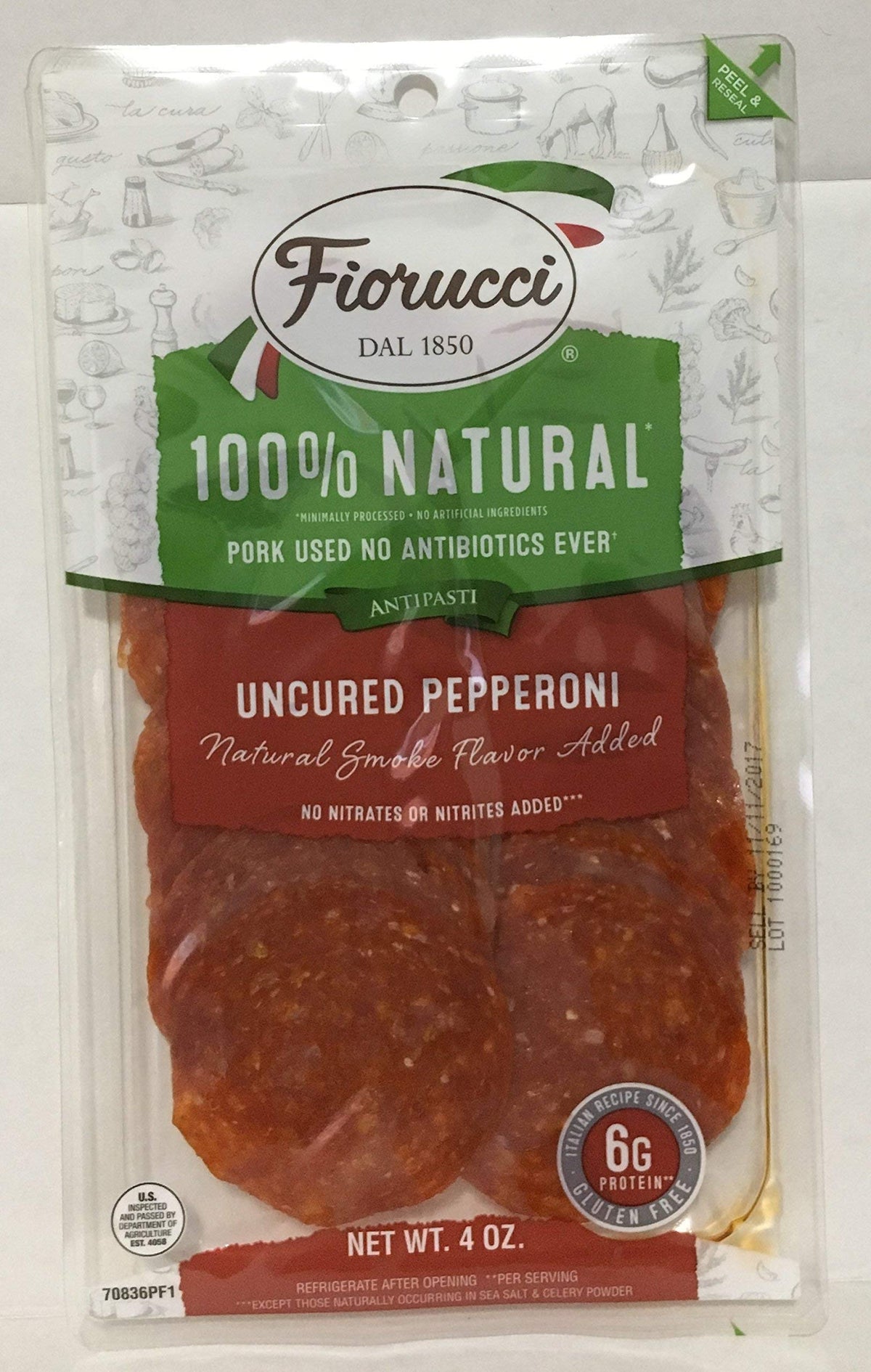 4Oz Fiorucci Uncured Pepperoni Sliced, 100% Natural, No Msg (One Bag)