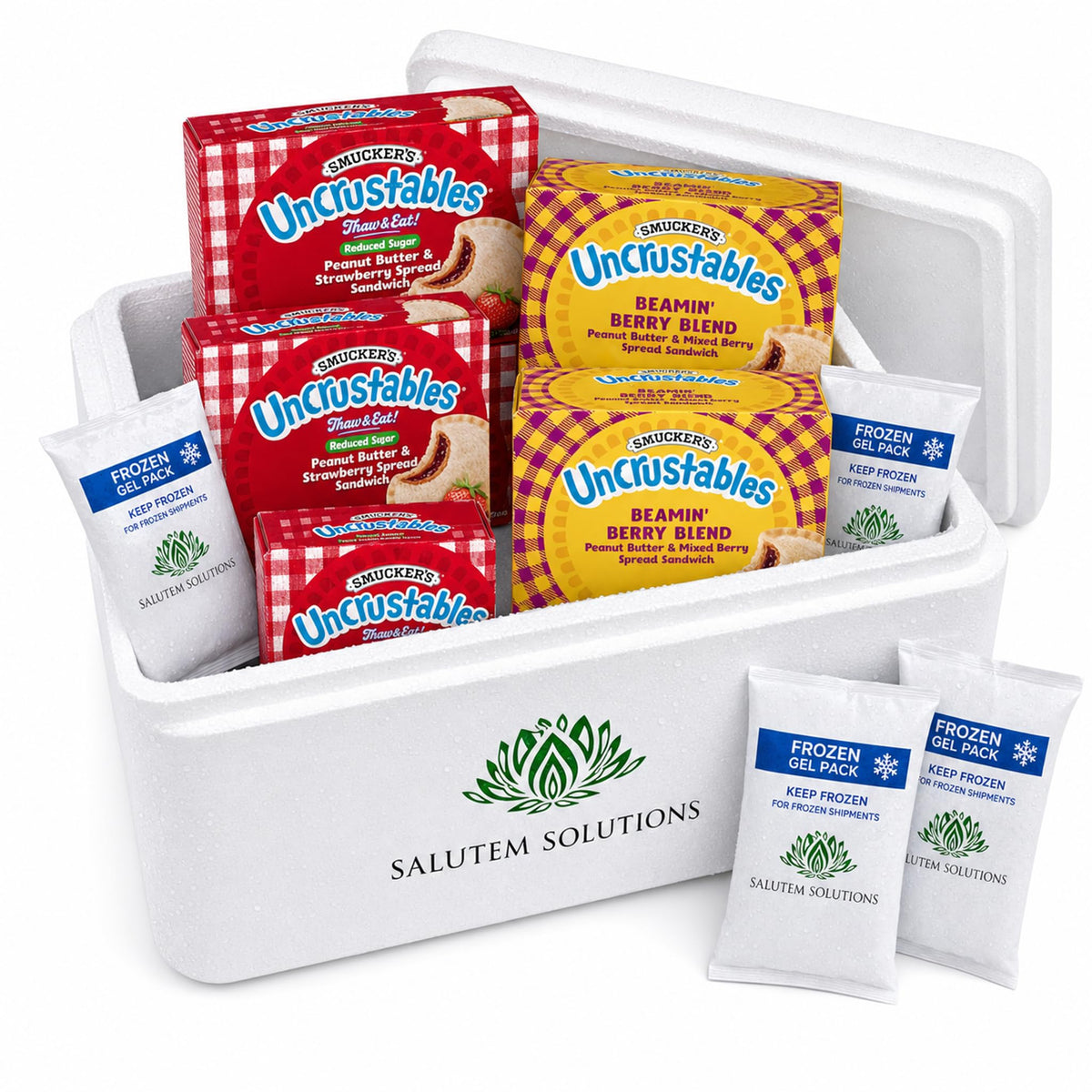 Smucker's Uncrustables Frozen Sandwich Variety Pack, Whole Wheat Peanut Butter & Strawberry Jam and Morning Protein Peanut Butter & Mixed Berry
