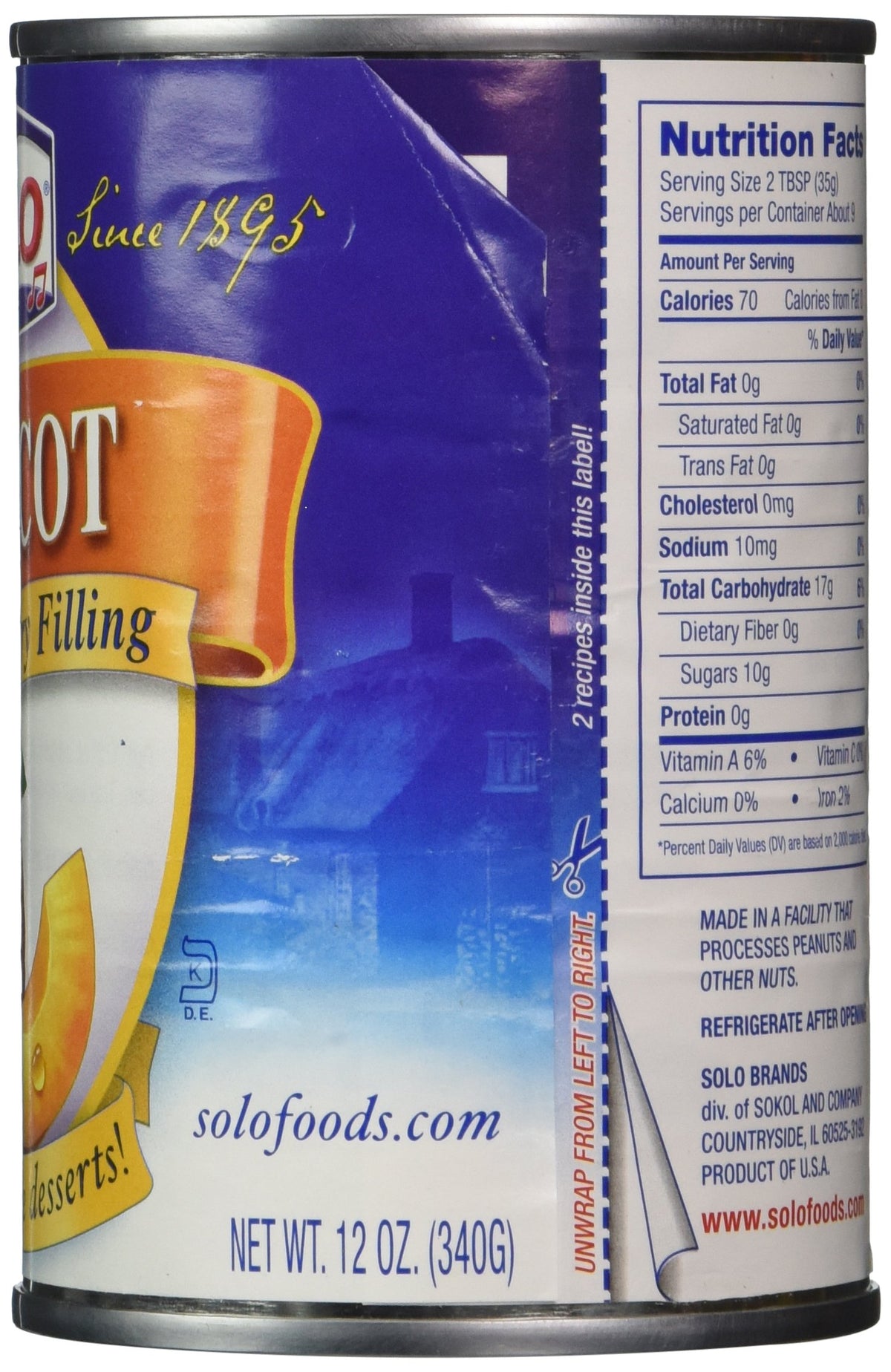 Solo Filling, Apricot, 12-Ounce Unit (Pack of 12)