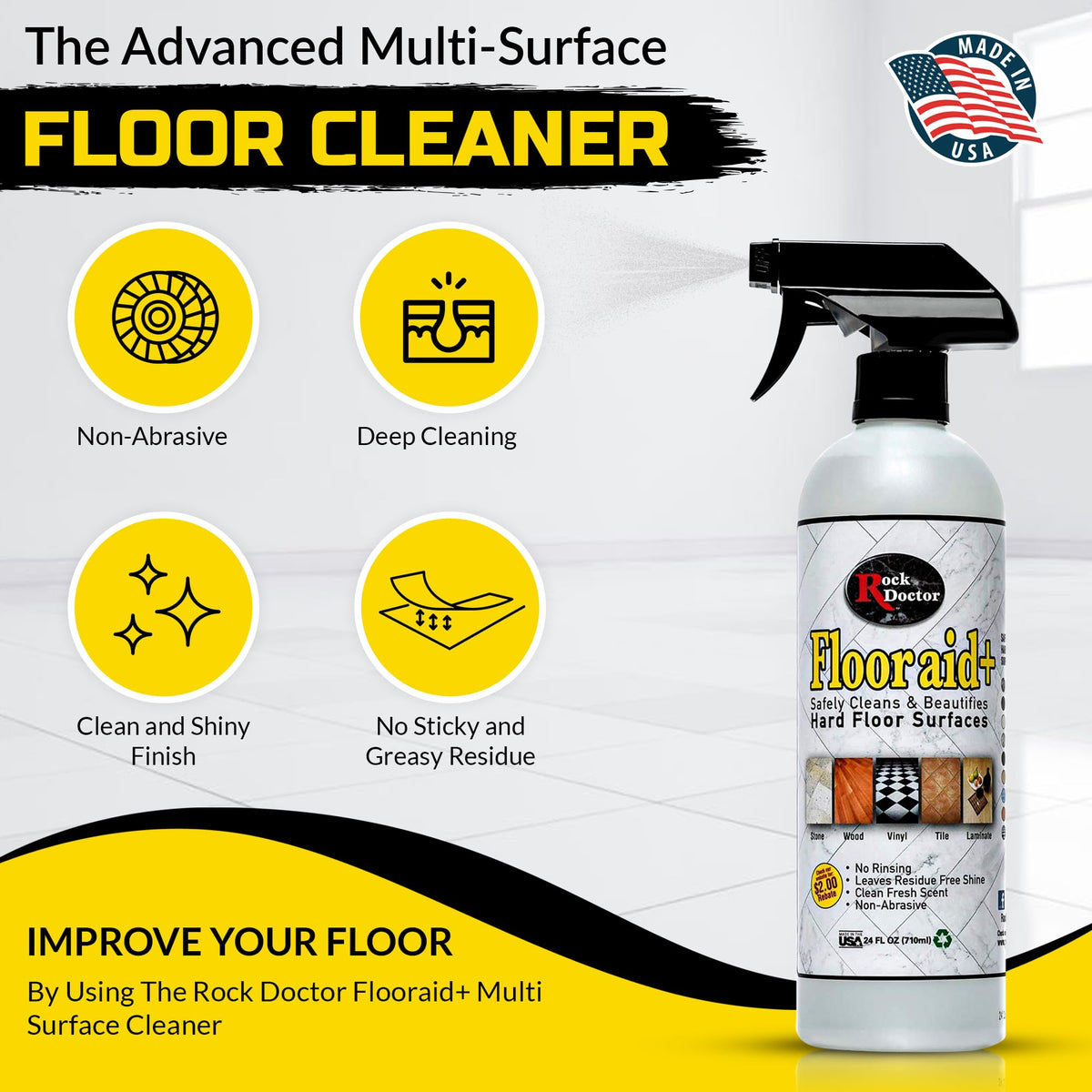 Flooraid+ Hard Floor Cleaner, Multi-Surface Formula for Tile, Stone, Laminate, and Granite, 24 oz, Cleaning 1 Pk