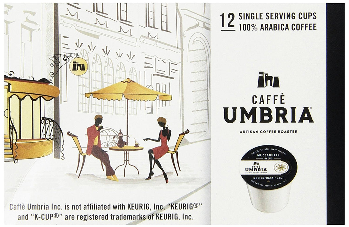 Caffe Umbria Single Serving Coffee Cups, Mezzanotte Decaf Blend, 12 Count