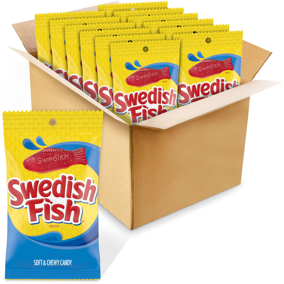 SWEDISH FISH Soft & Chewy Gummy Candy, Bulk Candy, 12-8 oz Bags