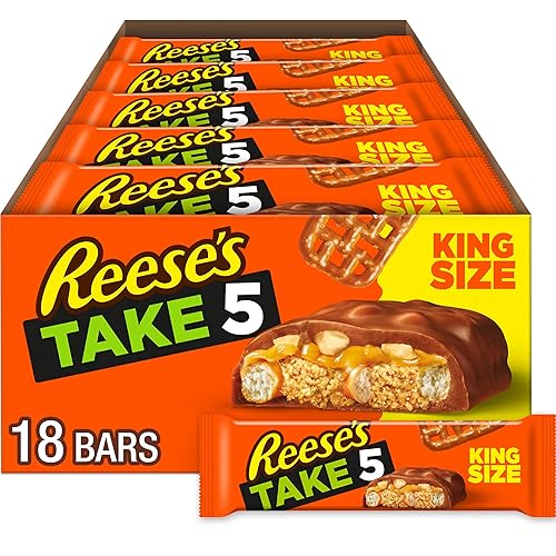 REESE'S TAKE 5 Pretzel, Peanut and Chocolate King Size, Candy Bars, 2.25 oz (18 Count)
