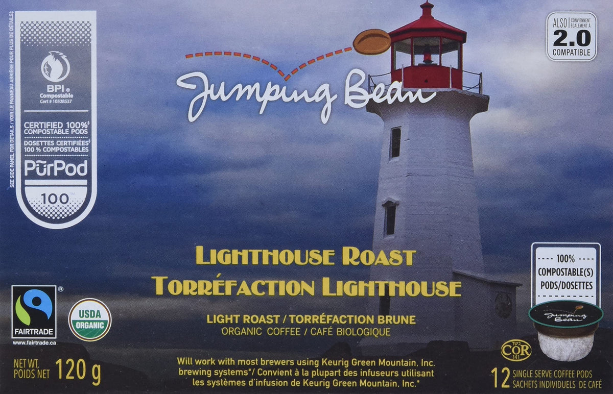 Jumping Bean Organic Lighthouse Roast Coffee Pod, 12 CT