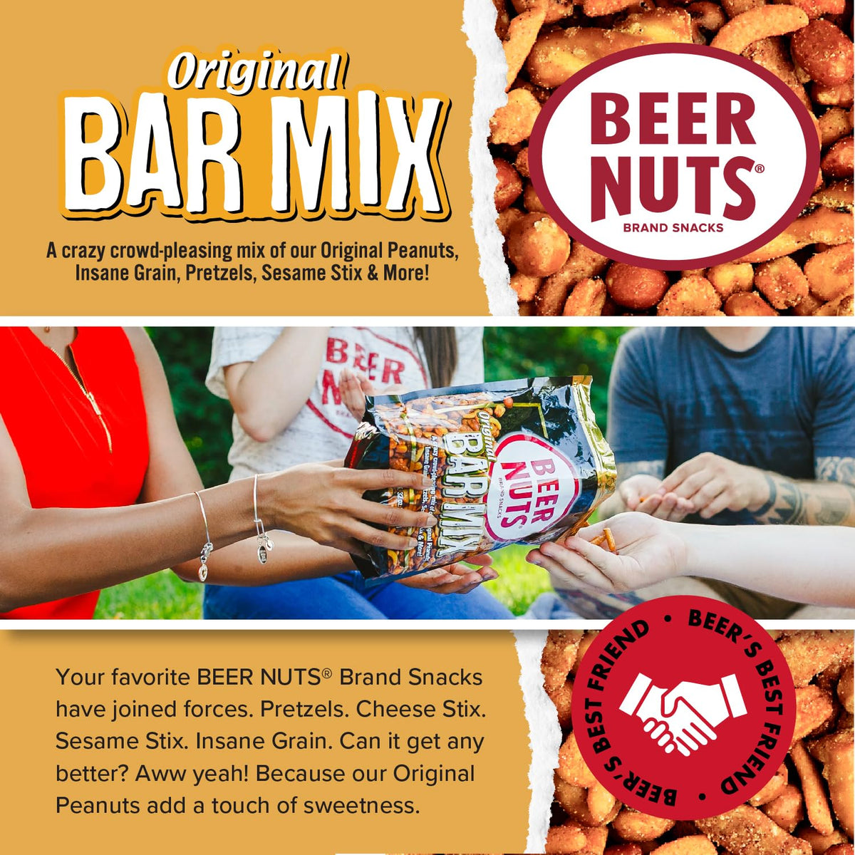 BEER NUTS Original Bar Mix - Crunchy Party Pretzels, Cheese Sticks, Sesame Sticks, Roasted Corn Nuts, & Original Roasted Sweet Glazed Salted Peanuts