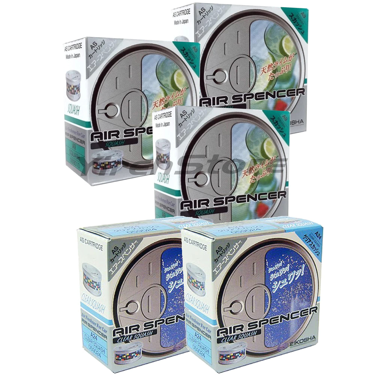 Air Spencer Cartridge 3x Squash (A9) and 2x Clear Squash (A24) scent, Heavy Duty, Last Long, JDM Eikosha Japan Car Air Freshener