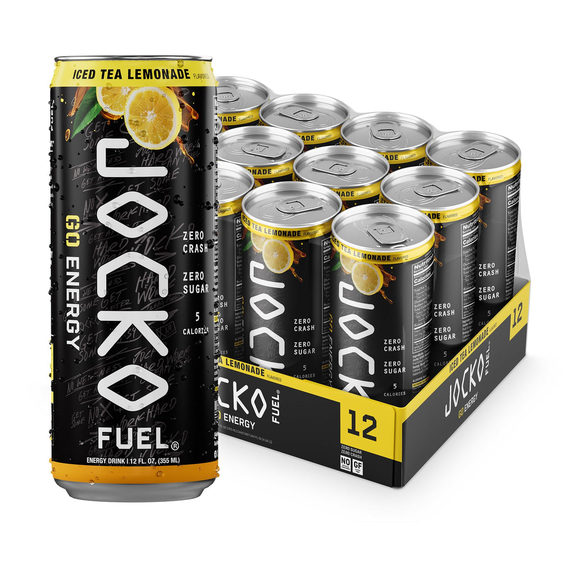 Jocko Fuel GO Energy Drinks, Iced Tea - Lemonade - 95mg Caffeine with Added Adaptogens, Vitamin B12 & B6, & L Theanine for Mood & Focus Support, No