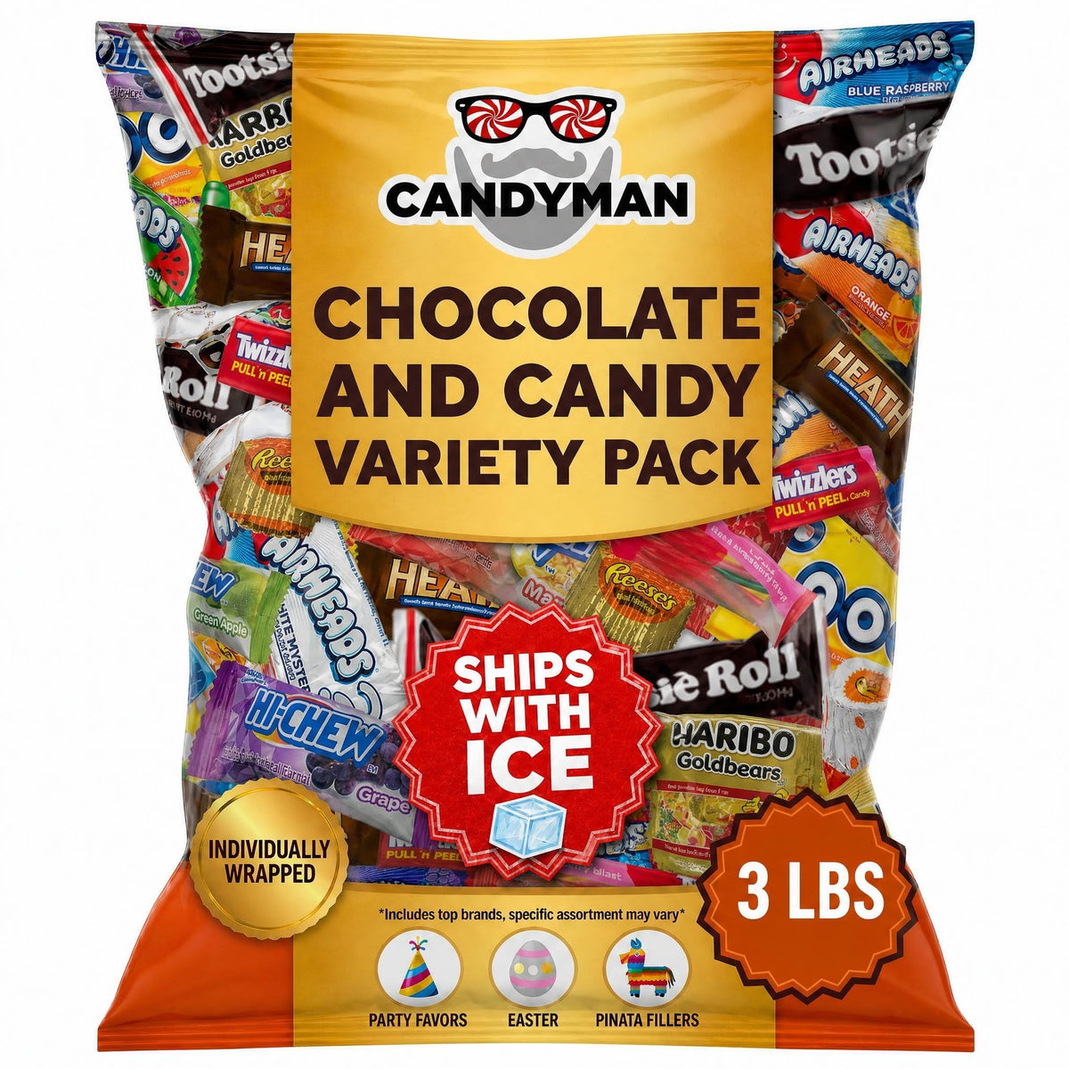 CANDYMAN Chocolate Candy Variety Pack, 3 LB Individually Wrapped