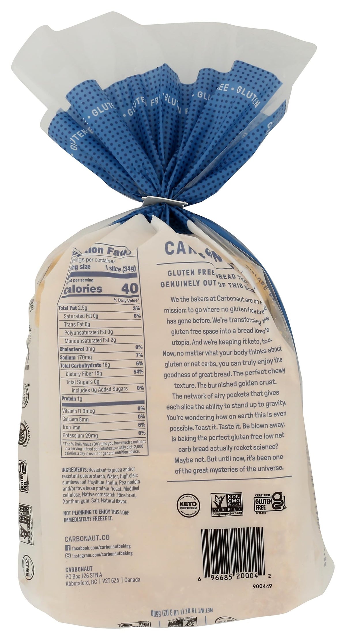 Carbonaut White Low Carb Keto Bread, 19 OZ