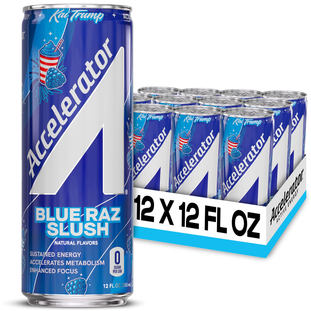 Accelerator Active Energy Drink, Blue Raz Slush 12oz can (12 pack)