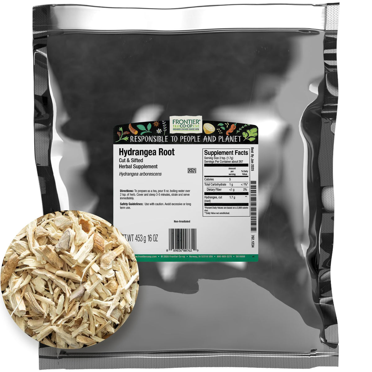 Frontier Co-op Hydrangea Root, 1lb Bulk Bag, Cut and Sifted | 100% Natural Roots | Ideal for Hydrangea Root Tea and Herbal Use, Kosher, Non Irradiated