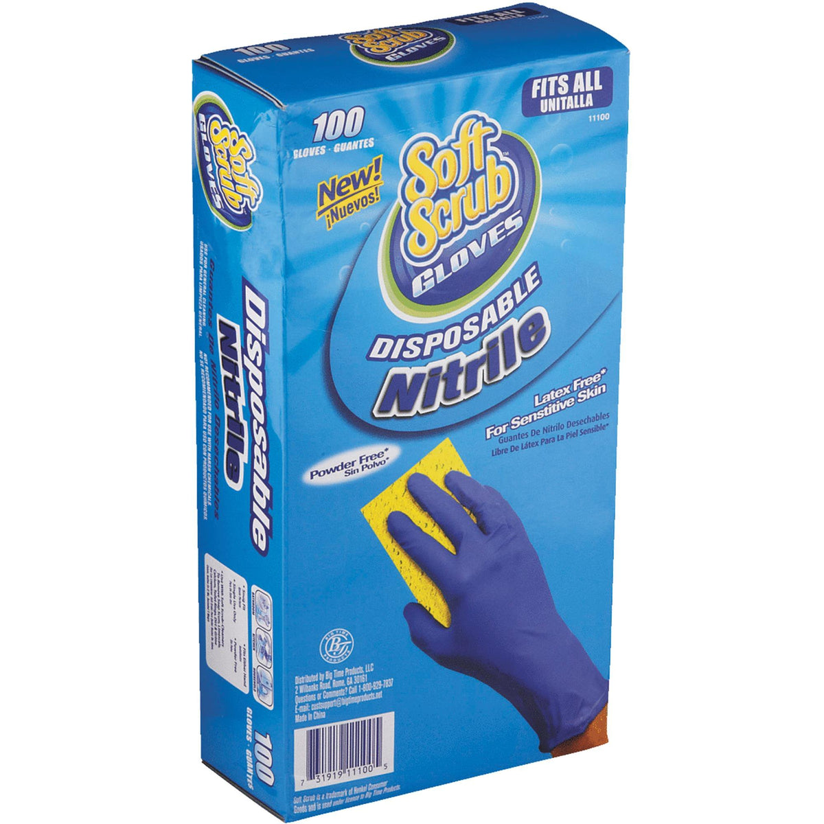 big time products llc 11100-16 Soft Scrub, 100 Count, Disposable Nitrile Gloves