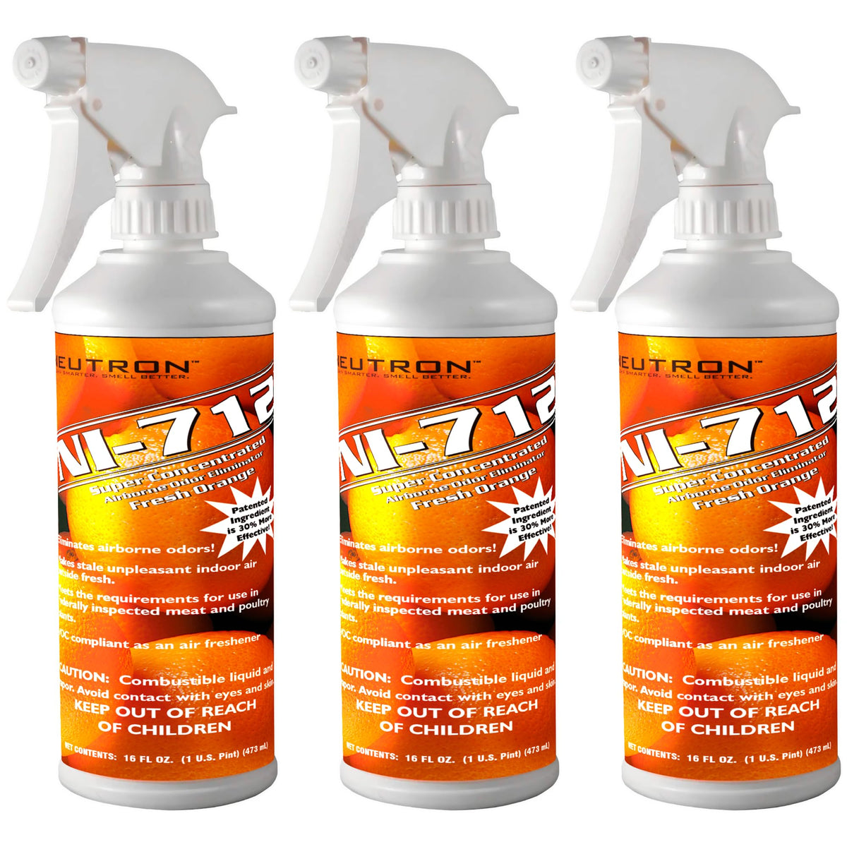 Neutron Industries NI-712 Fresh Orange Odor Eliminator Spray (3 bottles) - Powerful, Long-Lasting Odor Neutralizer - Instant Air Freshener for Home